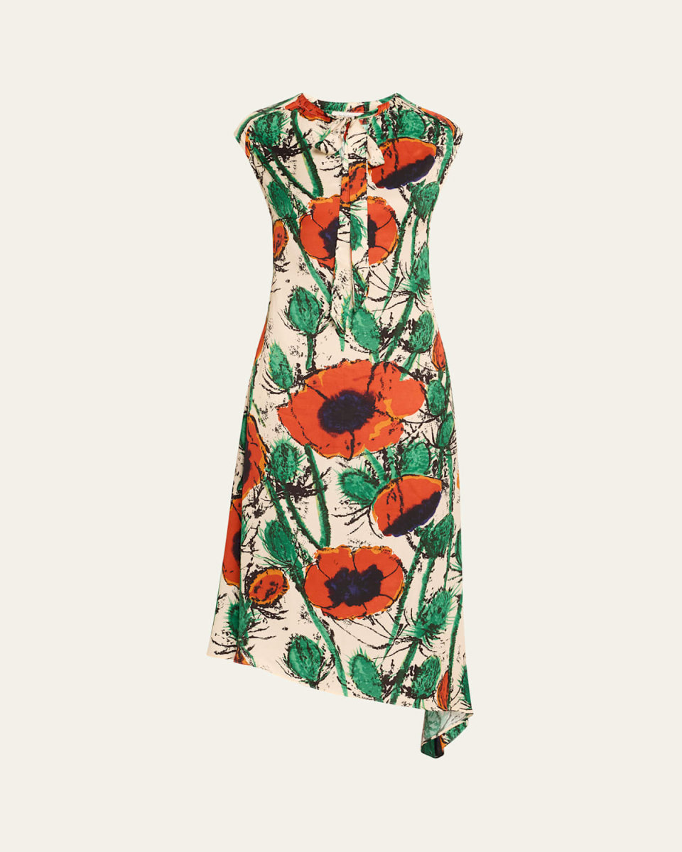Calypso Asymmetric Floral Twill Dress